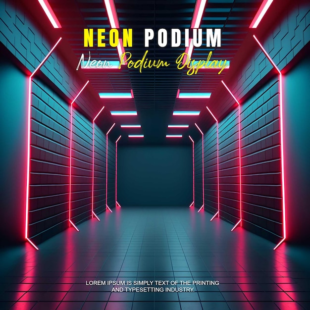 présentation d'un modèle de produit sur une scène de podium futuriste avec une scène de lumière au néon