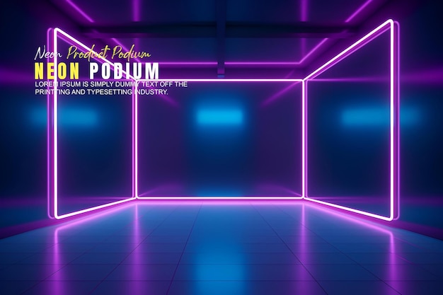 présentation d'un modèle de produit sur une scène de podium futuriste avec une scène de lumière au néon