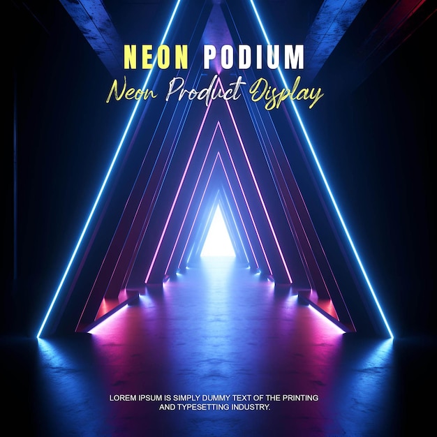 présentation d'un modèle de produit sur une scène de podium futuriste avec une scène de lumière au néon