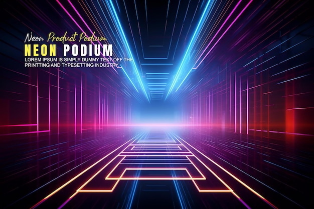 présentation d'un modèle de produit sur une scène de podium futuriste avec une scène de lumière au néon