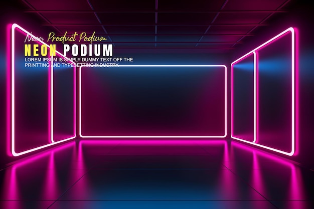 présentation d'un modèle de produit sur une scène de podium futuriste avec une scène de lumière au néon