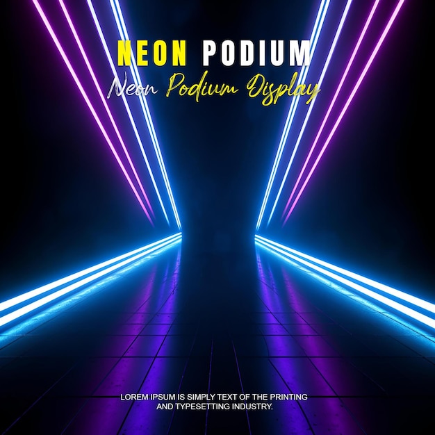 présentation d'un modèle de produit sur une scène de podium futuriste avec une scène de lumière au néon