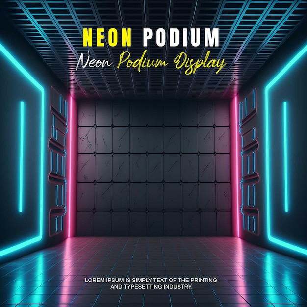 présentation d'un modèle de produit sur une scène de podium futuriste avec une scène de lumière au néon