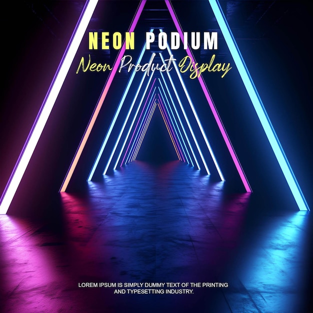 présentation d'un modèle de produit sur une scène de podium futuriste avec une scène de lumière au néon