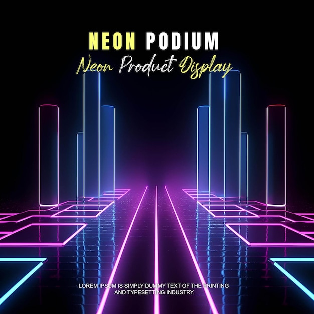 présentation d'un modèle de produit sur une scène de podium futuriste avec une scène de lumière au néon