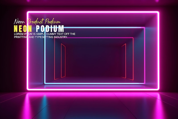 présentation d'un modèle de produit sur une scène de podium futuriste avec une scène de lumière au néon