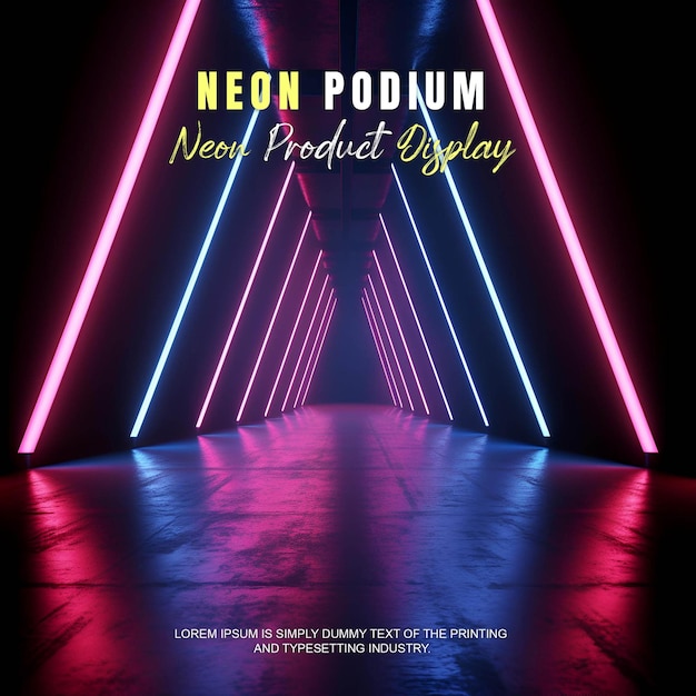 présentation d'un modèle de produit sur une scène de podium futuriste avec une scène de lumière au néon