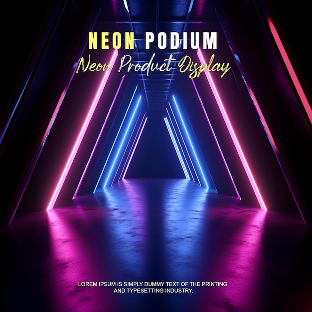 présentation d'un modèle de produit sur une scène de podium futuriste avec une scène de lumière au néon
