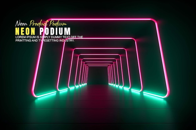 présentation d'un modèle de produit sur une scène de podium futuriste avec une scène de lumière au néon