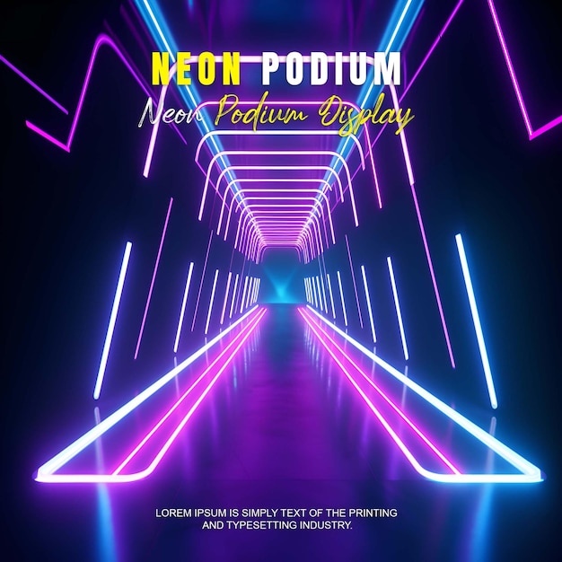 présentation d'un modèle de produit sur une scène de podium futuriste avec une scène de lumière au néon