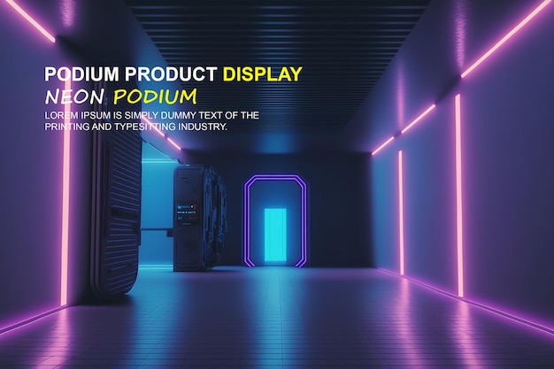 présentation d'un modèle de produit sur une scène de podium futuriste avec une scène de lumière au néon
