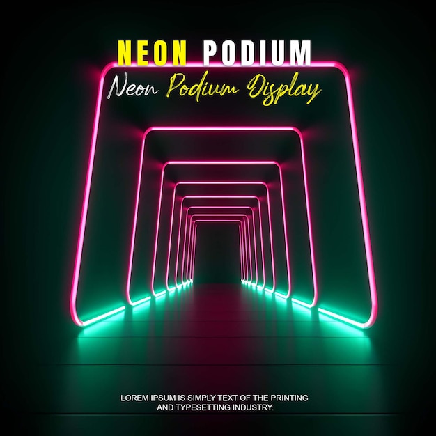 présentation d'un modèle de produit sur une scène de podium futuriste avec une scène de lumière au néon