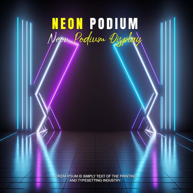 présentation d'un modèle de produit sur une scène de podium futuriste avec une scène de lumière au néon