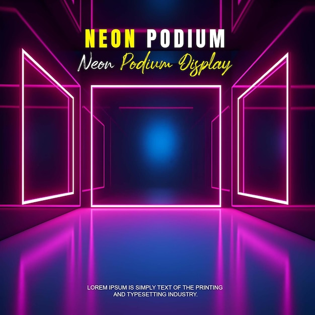 présentation d'un modèle de produit sur une scène de podium futuriste avec une scène de lumière au néon