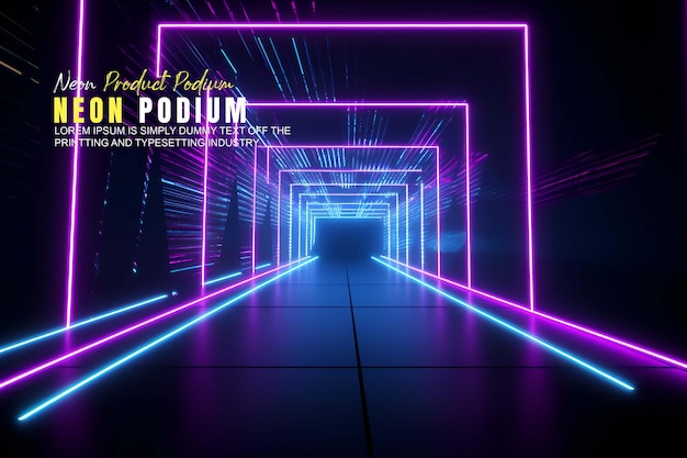 présentation d'un modèle de produit sur une scène de podium futuriste avec une scène de lumière au néon