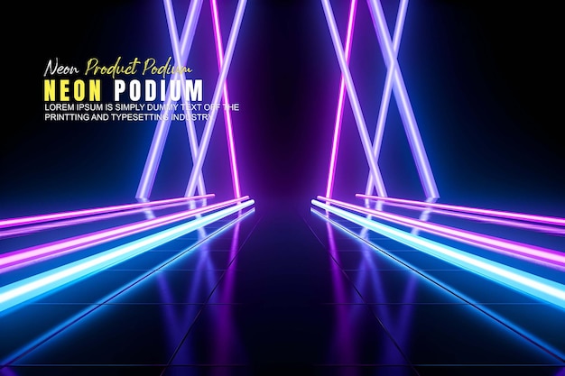 présentation d'un modèle de produit sur une scène de podium futuriste avec une scène de lumière au néon