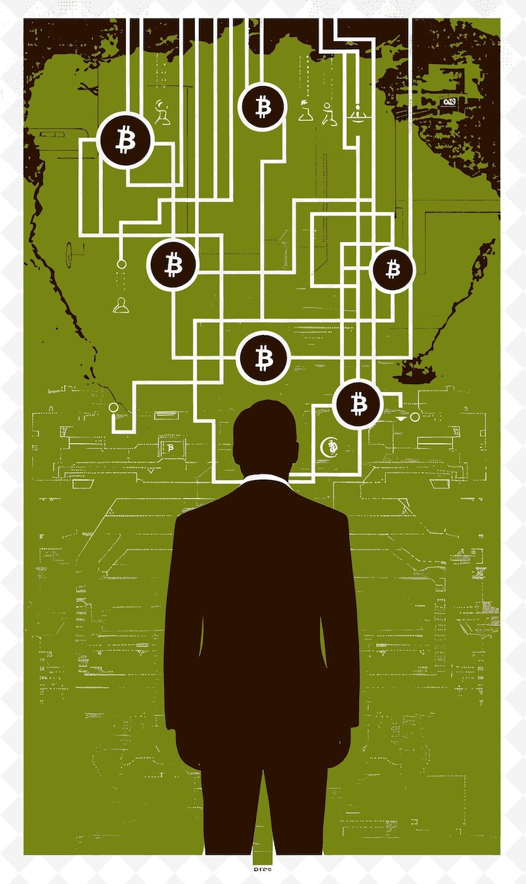 PSD présentation sur la réglementation du bitcoin avec une campagne électorale d'illustration de candi flat présidentielle
