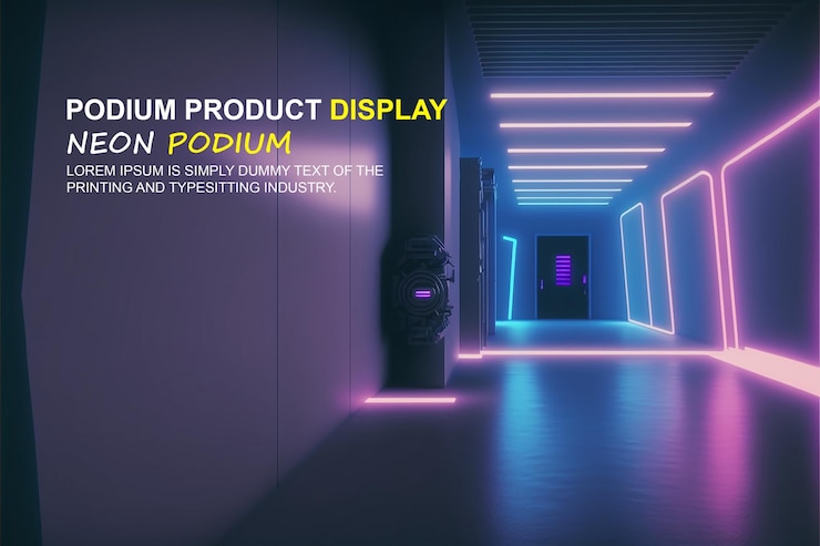 PSD presentazione del prodotto con scena luminosa al neon dispaly del prodotto