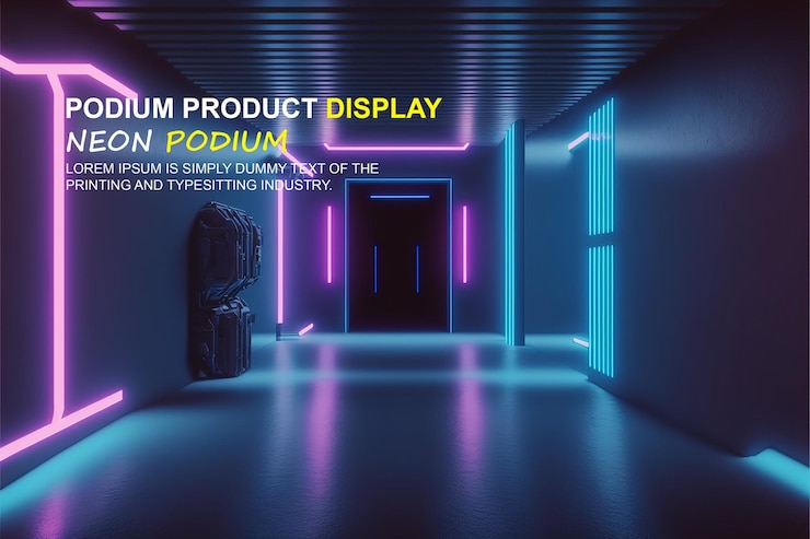 PSD presentazione del prodotto con scena luminosa al neon dispaly del prodotto