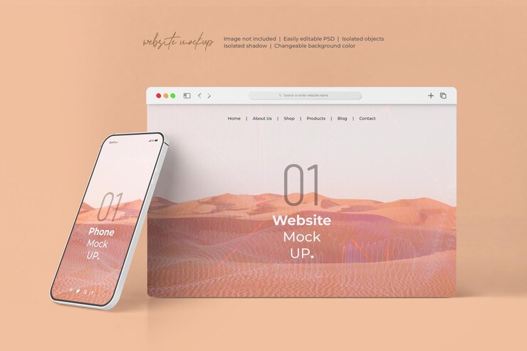 PSD presentazione del sito web con mockup di smartphone isolato