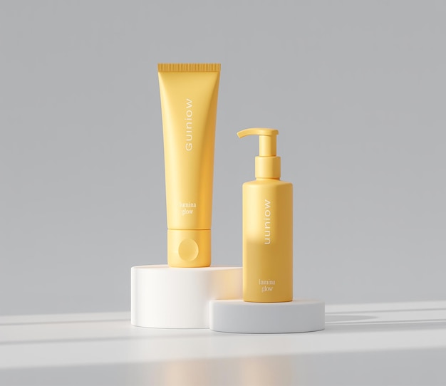 Presentazione di imitazioni di imballaggi cosmetici per tubi e bottiglie per la cura della pelle