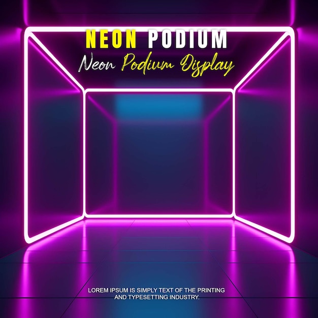 presentazione di un modello di prodotto su un palco futuristico con scena di luce al neon