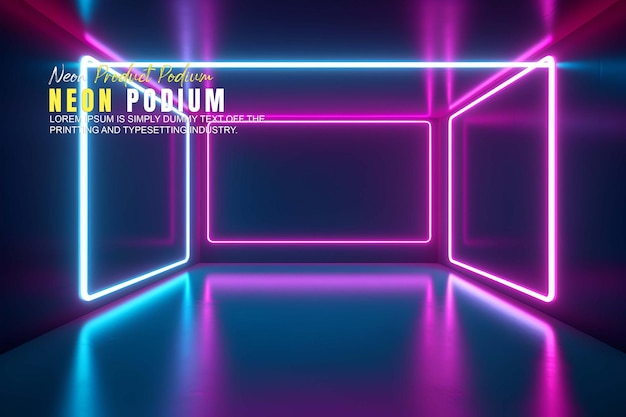 presentazione di un modello di prodotto su un palco futuristico con scena di luce al neon