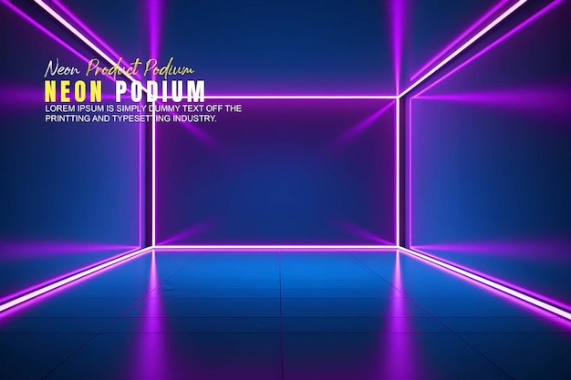 presentazione di un modello di prodotto su un palco futuristico con scena di luce al neon