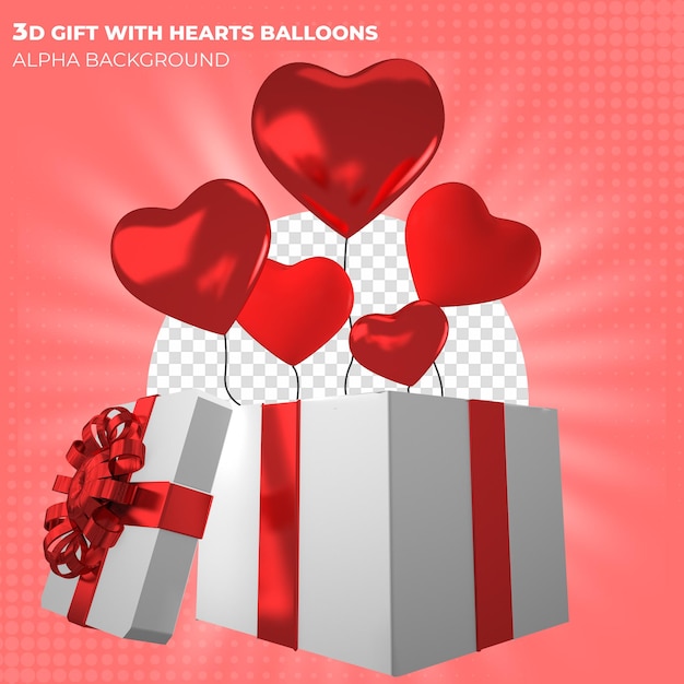 PSD presente de dia dos namorados 3d com ícone de balões de corações