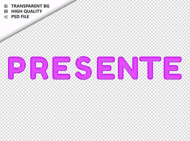 PSD presente tipografía texto púrpura vidrio brillante psd transparente