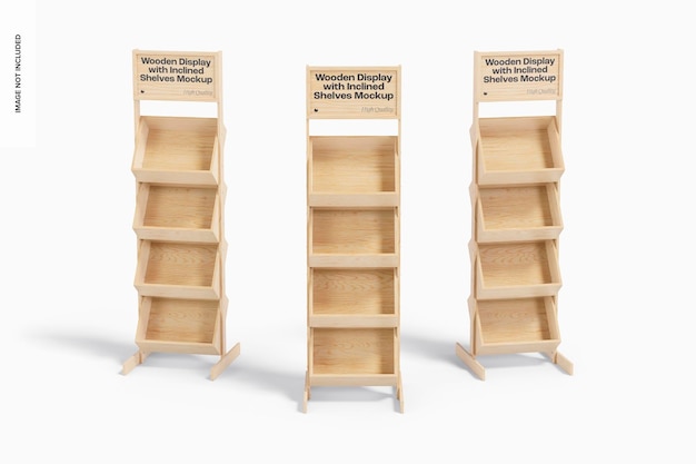 Présentoir en bois avec maquette d'ensemble d'étagères inclinées
