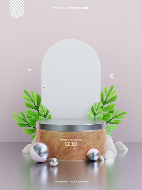 Présentoir de maquette de podium pour la présentation du produit décoré de jolies feuilles tropicales