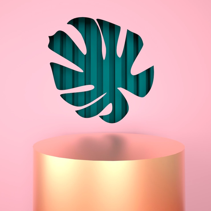 PSD présentoir sur podium avec des feuilles de monstera plante tropicale