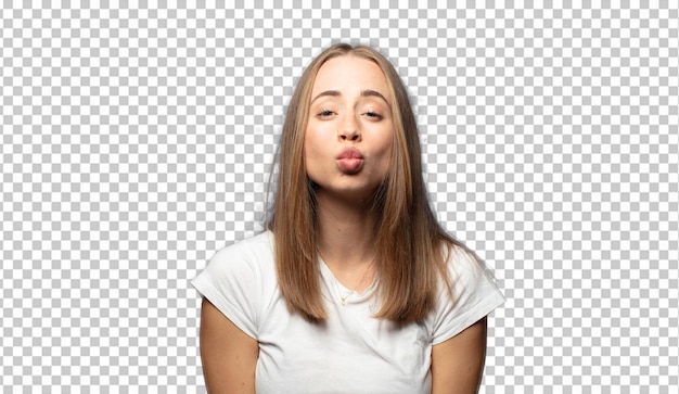 presionando los labios juntos con una linda expresión feliz y encantadora enviando un beso
