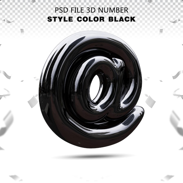 Preto at sign 3d render psd premium