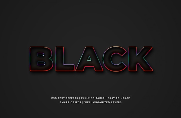 Preto com efeito de estilo de texto 3d delineado gradiente Psd Premium
