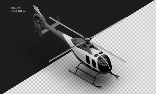 PSD preto fosco realista isolado com mini helicóptero ultraleve com sotaque branco na frente superior direita
