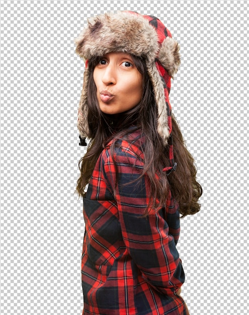 Pretty latin girl wearing a winter hat