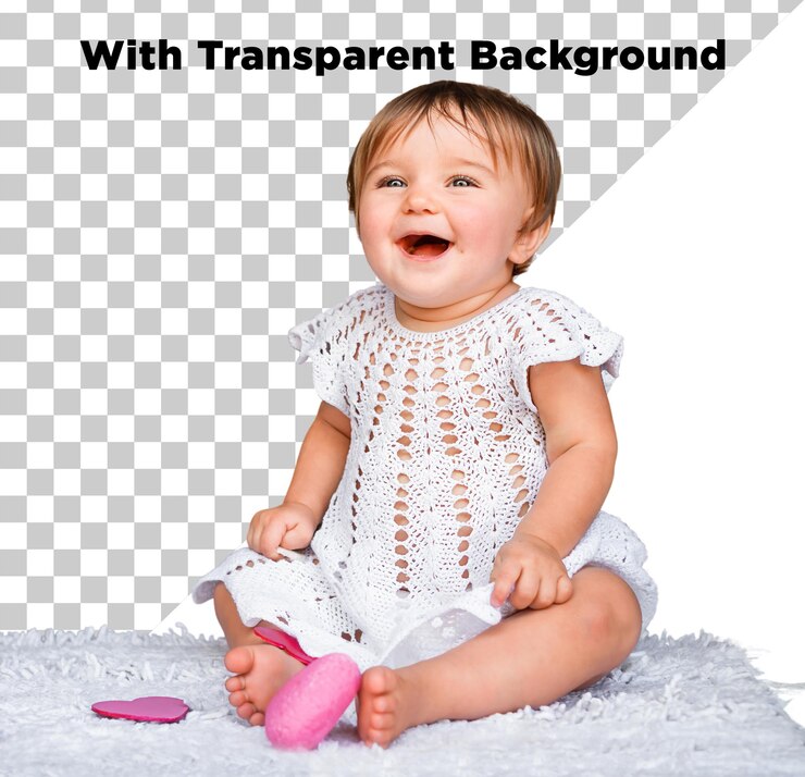 PSD pretty little baby girl sitting on floor and laughing png psd isolated on transparent background