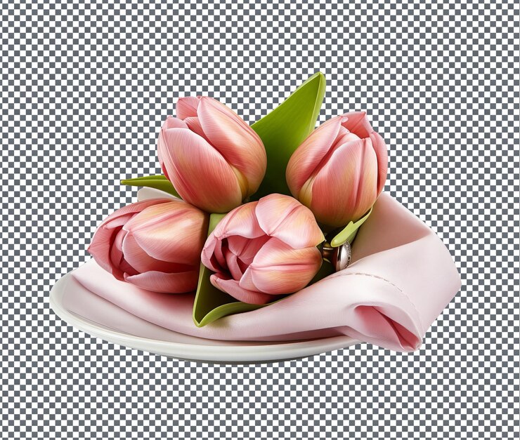 PSD pretty tulip bulb napkin anéis isolados em fundo transparente