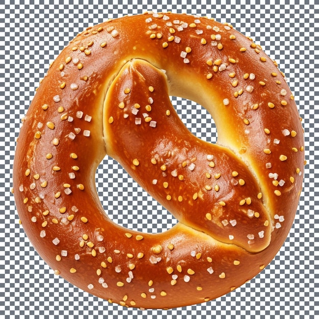 Pretzel bávaro con semillas de sésamo aisladas sobre un fondo transparente