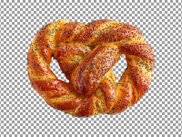 Pretzel fresco con semi neri su sfondo trasparente