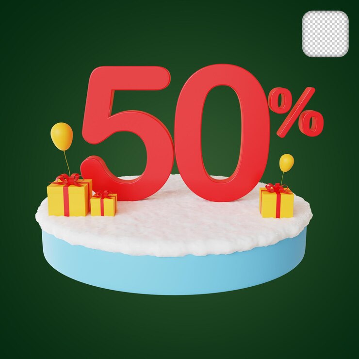 PSD prezzo sconto natale 50% di sconto illustrazione 3d