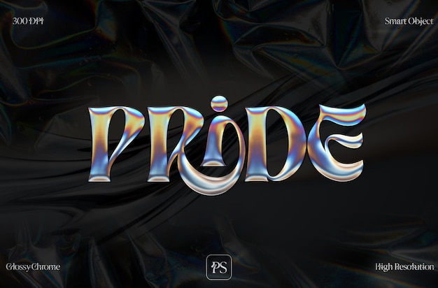 PSD pride 3d chrome effet de texte hyper-réaliste y2k