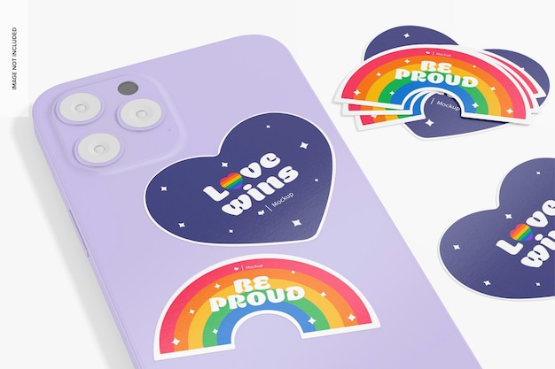 Pride Stickers Set Mockup, en el teléfono