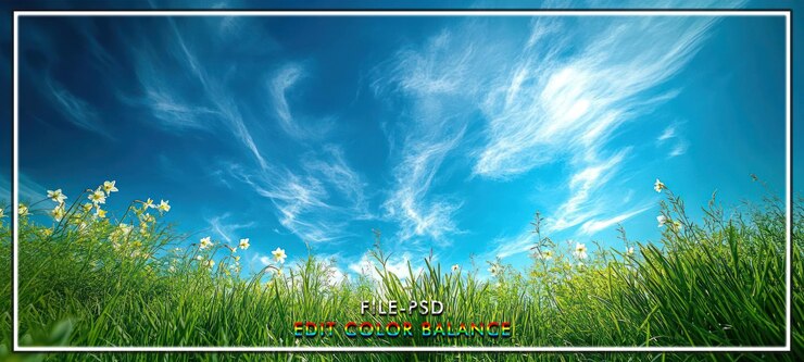 Primavera prato cielo blu fiori erba