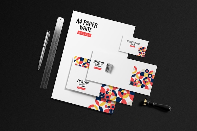 PSD prime brand identity mockup design weiße version in dunklem hintergrund