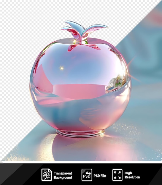 PSD prime de midye dolma une pomme brillante est assise dans un bol de verre transparent sur une table bleue reflétant la surface brillante