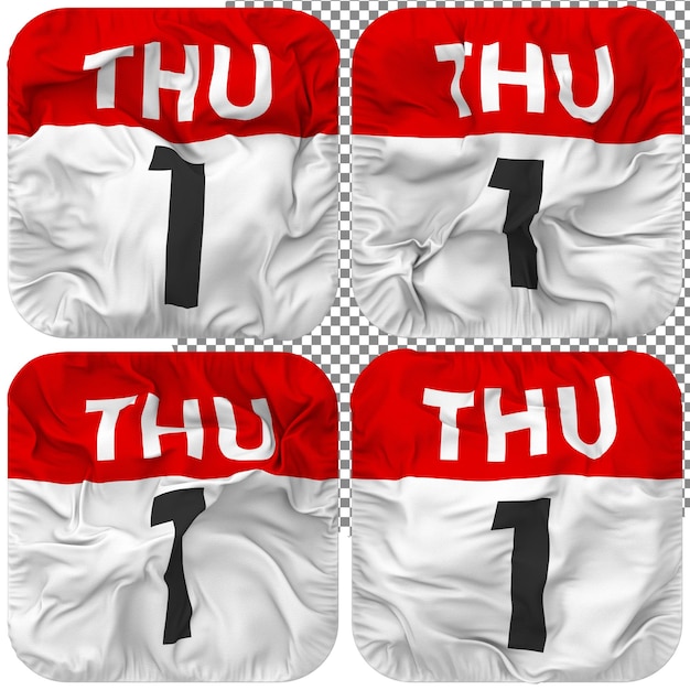 Primer 1er Jueves Fecha Calendario Icono Aislado Cuatro Ondeando Estilo Bump Textura 3D Rendering