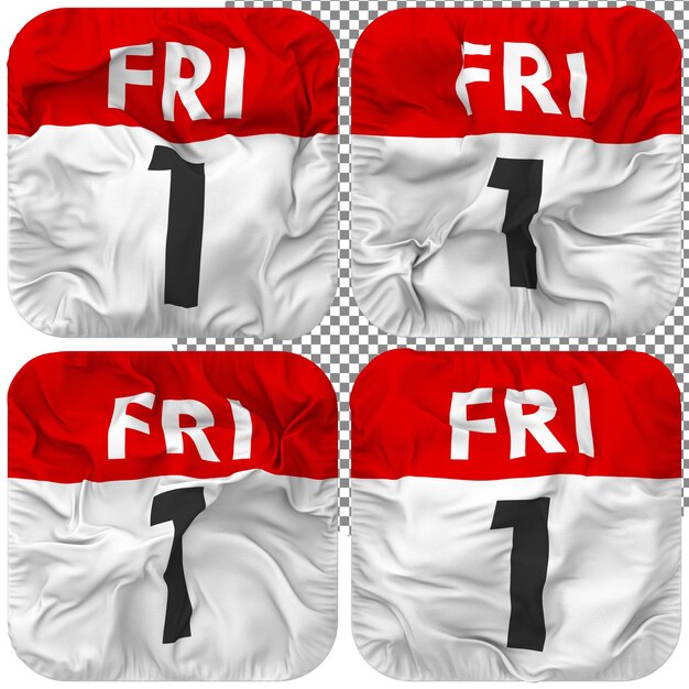 Primer 1er Viernes Fecha Calendario Icono Aislado Cuatro Estilo Ondulado Textura De Protuberancia Representación 3D